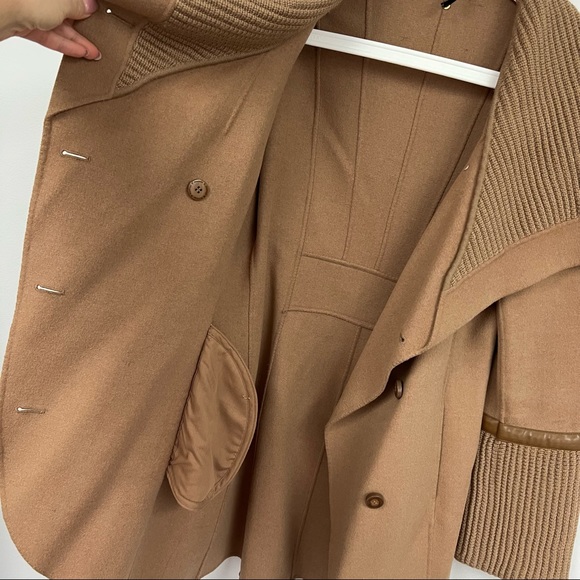 Mackage Camel Brown Tessa Wool Coat Leather Trim - Picture 8 of 12